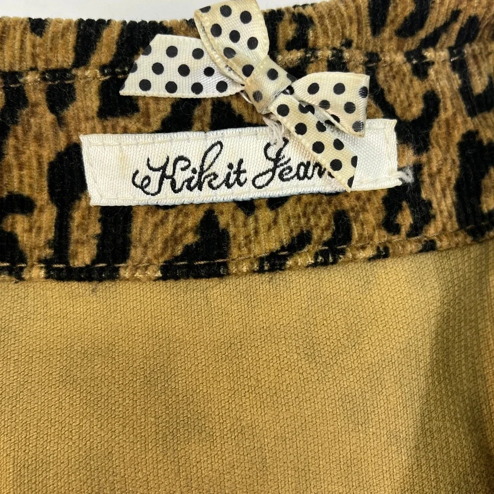 Kikit Jeans Leopard Print Corduroy Cropped‎ Swing Jacket Rose Button Detail
